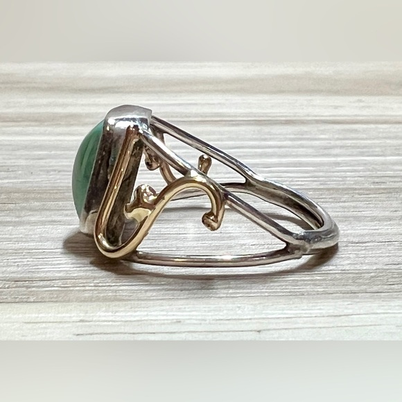 Handmade Designer Signed Sterling Silver & Gold Turquoise Ring, Size 7, 3.4g - Picture 3 of 10